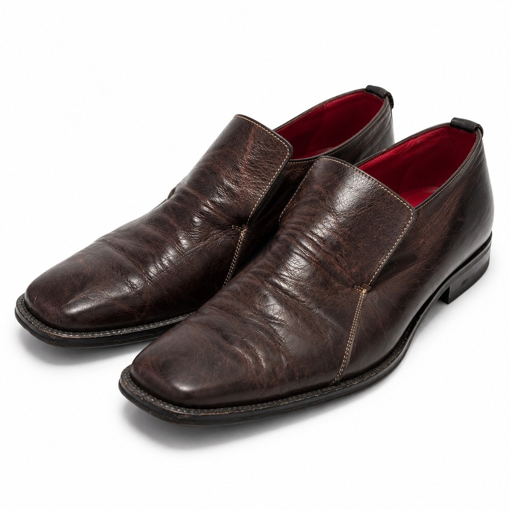 Gordon Rush Loafers Mens 10.5 Brown Leather Italy Square Toe Slip On Dress Shoe